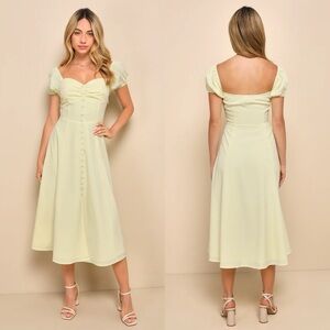 Lulus | Charming Behavior Light Yellow Button-Front Midi Dress
